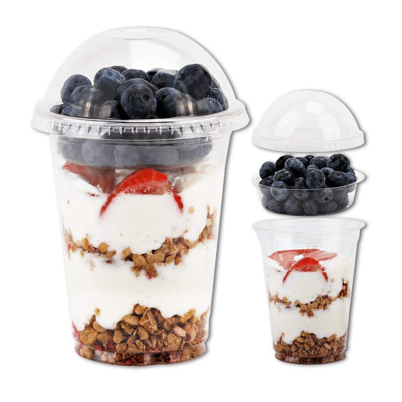 Aatriet 12 oz Clear Plastic Parfait Cups with Insert 3.25oz & Dome Lids No Hole - (50 Sets) Yogurt Fruit Parfait Cups for Kids, for Dips and Veggies, Take Away Breakfast and Snacks. No Leaking - Image 1